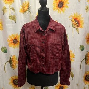 RSQ Burgundy Plaid Cropped Shirt
